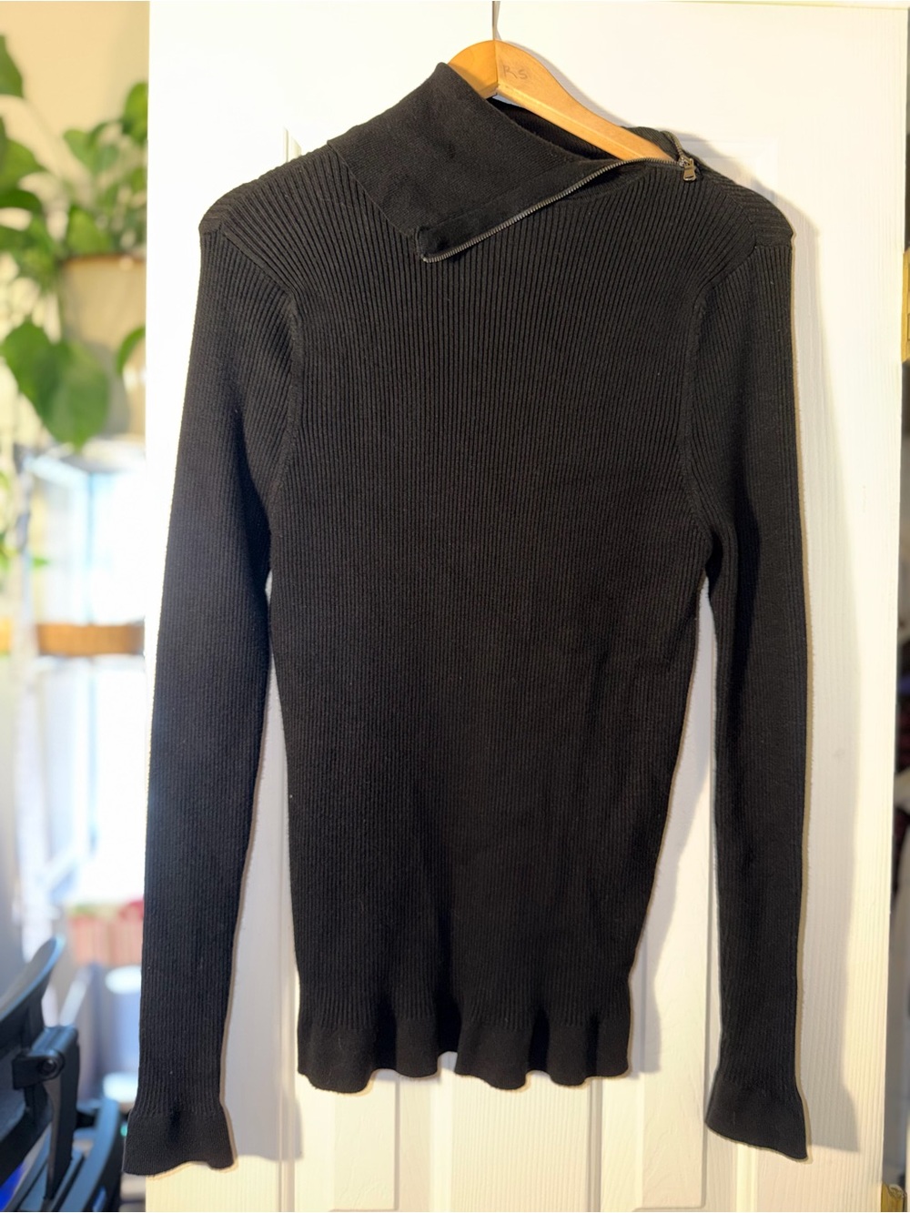 Unconditional London Black Ribbed Sweater Asymmetric Zip Neck Avant Garde XXL